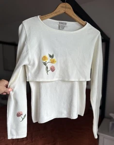 Vintage Y2K Size Large Knit Two Piece Set Cami Shrug Floral - Picture 1 of 13