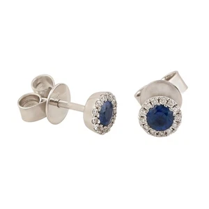 Black Friday Blue Sapphire Natural Diamond Stud Earring Handmade Women Jewelry - Picture 1 of 6