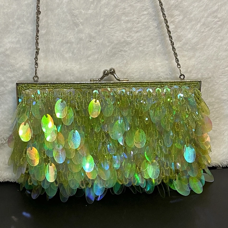 Jessica McClintock застежки сумочки блестки бисером сумка радужный зеленый цепочка ремень - Изображение 1 из 4