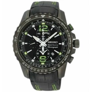 Seiko SNAE97P1 Sportura Chronograph Black Green Rotating bezel New - Picture 1 of 2