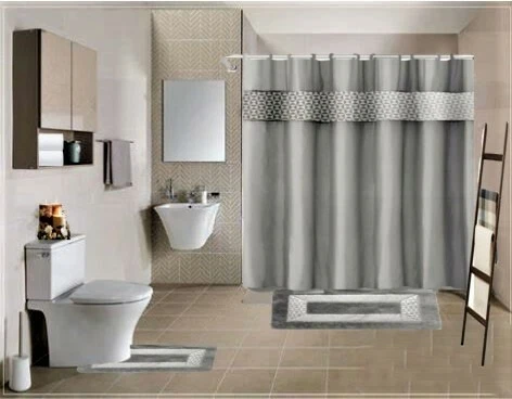 15ШТ ЗАНАВЕСКИ ДЛЯ ДУША СООТВЕТСТВУЮЩИЕ ТКАНЕВЫЕ КРЮЧКИ КОВРИКИ ДЛЯ ВАННЫ КОВРИКИ ПОЛНЫЙ КОМПЛЕКТ ДЛЯ ВАННОЙ  - Изображение 1 из 1