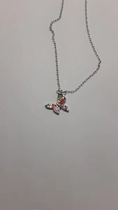 Collar arco iris mariposa circonita cúbica, Mult, plata 925, chapado en rodio negro (STP01759) - Imagen 1 de 6