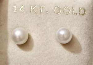 6mm Cultured Pearl Stud Earrings 14k Gold - Picture 1 of 3