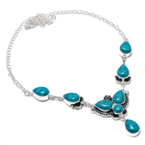 Turquoise Gemstone Handmade 925 Sterling Silver Jewelry Necklace Size 18" - Picture 1 of 1