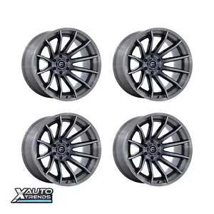 Fuel Burn Gloss Black With Brush Gray Tint Face & Lip 20X10 6X139.7 -18mm Set 4 - Picture 1 of 1