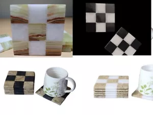 Set of 6 Check Design Stone Tea Coasters - Premium Coasters for Drinks, Coffee . - Picture 1 of 14