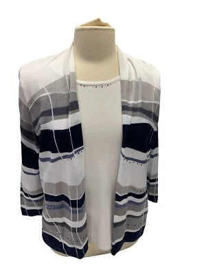 Suéter Alfred Dunner Capa Simulada Blanco Multi Rayas Cuentas Pequeño M Dañado* Foto 1 de 4