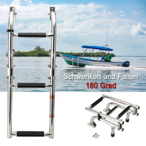 Badeleiter für Boot aus Edelstahl klappbar 3Stufen Yacht Boot Installiert Silber - Bild 1 von 14