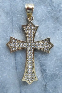 Vintage 14K Yellow Gold Iced Cross Charm - CAL - Picture 1 of 4