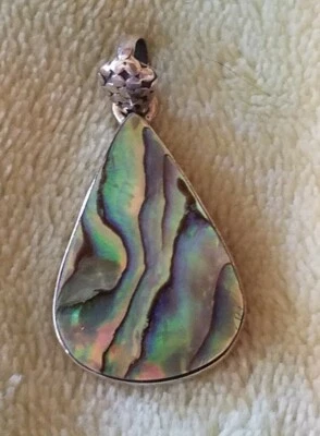 Large Sterling silver Abalone Teardrop Pendant with 18" snake chain  Foto 1 de 4