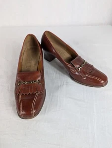 Cobbies Heels Vintage Fringe Leather Brown Oxford Academia Shoes Womens Size 8.5 - Picture 1 of 12