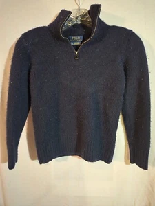 Polo Ralph Lauren Boys 100% Cashmere 1/4 Pullover In Blue Size Large 14/16 READ - Picture 1 of 11
