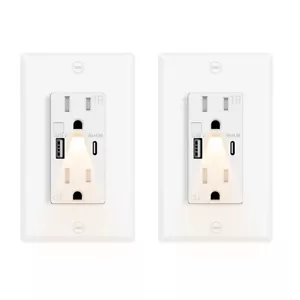 2-Pack LED Night Light Outlets with 24W USB C+A Fast Charging, 4.8A - Picture 1 of 12