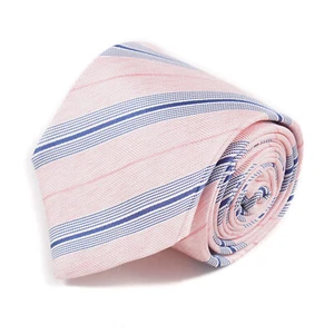 Luigi Borrelli Napoli Pink Silk Tie with Navy Blue and White Ribbon Stripe NWT - Picture 1 of 4