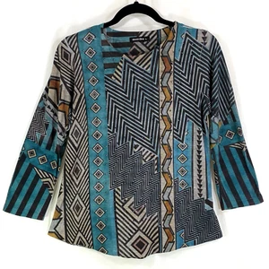 David Cline L Top Black Green Rust Abstract Bling Front 3/4 Sleeve Style 2057CC - Picture 1 of 17