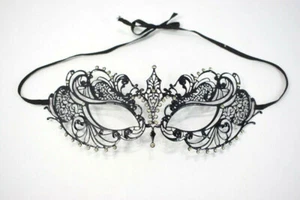 Maschera Nera Occhio di Pergamena Impreziosita Strass Burlesque Festa Halloween Stagionale - Foto 1 di 7