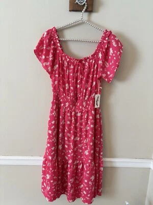 Nuevo con etiquetas Vestido Jessica Simpson Talla M Rosa Blanco Floral Borde con Volantes Manga Corta Foto 1 de 4