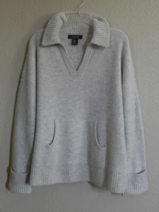 NWT TAHARI Collared V-Neck 100% 2-PLY Boiled Cashmere Sweater  w/pocket XL SOFT - Picture 1 of 14