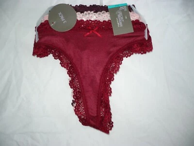 Secret Treasures Thongs 3 Pair Size X-Small (4) Lace Trim Rust Pink Purple - Image 1 of 2