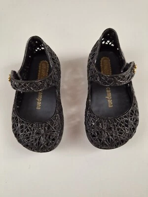 Mini Melissa Campana Zig Zag Talla 5 C Negro Dorado Brillo Mary Jane Zapatos Foto 1 de 4