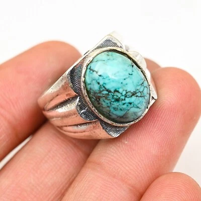 Anillo para hombre turquesa sólido de plata de ley 925 hecho a mano, todas las tallas M848 Foto 1 de 4