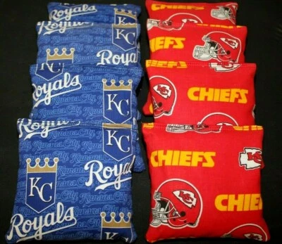 BOLSAS DE FRIJOLES CORNHOLE KANSAS CITY ROYALS & CHIEFS 8 ACA bolsas regulares hechas con tela MLB Foto 1 de 2