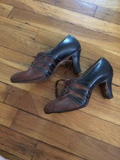 Vintage 1920s art deco Rice O'Neal leather heeled lace up pumps