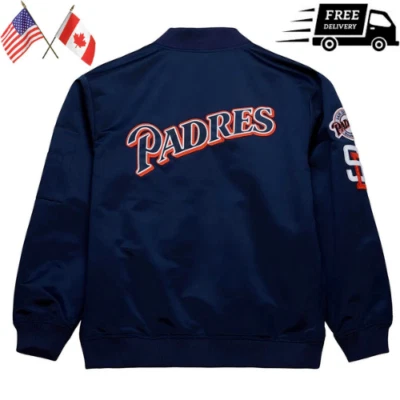 Men and Women San Diego Padres Vintage Logo Navy Lightweight Satin Jacket - Image 1 of 4