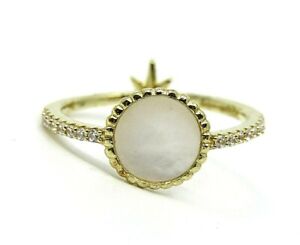 AUTHENTIC APM MONACO RING LIMITED EDITION FUN YELLOW GOLD PLATED WITH M OF PEARL
