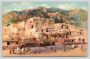 Taos Indianer Pueblo New Mexico Birdseye Ansicht Vintage unbenutzte Postkarte - Bild 1 von 2