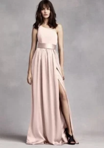 White By Vera Wang Sz 10 BridesmaidsDress Blush Pink Floor Length One Shoulder - Picture 1 of 6