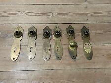 Rare Set of 6 Antique Brass Back Plates with Keyholes for Door Handles - Danish
