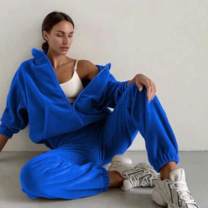 Chándal De Tela Terciopelo Para Mujer Sudadera Con Capucha Y Pantalones Conjunto - Imagen 1 de 17