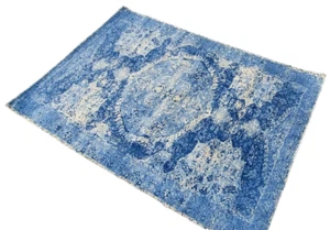 Handgefertigter 80 % Wolle 20 % Baumwolle handgetufter blauer Farbteppich 150x240 CM - Bild 1 von 5