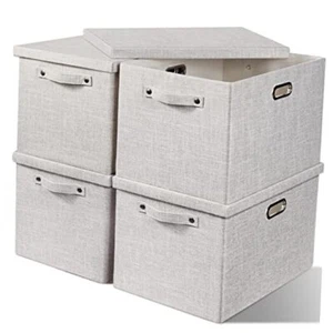 4x24L Storage Bins with Lids for Organizing- Medium - 4 Pack 24L Beige - Picture 1 of 7
