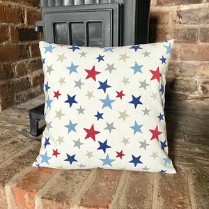 1124. Blue red stars Handmade 100% cotton cushion cover, Various sizes - Picture 1 of 2