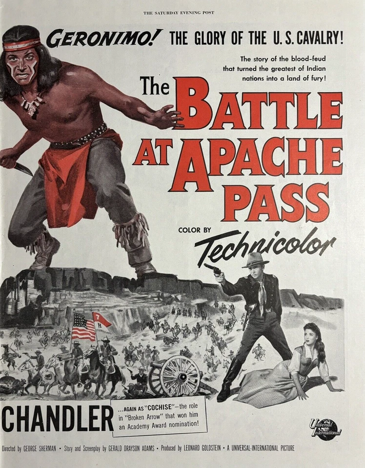 Anuncio impreso de película internacional universal The Battle at Apache Pass 1952 Foto 1 de 1