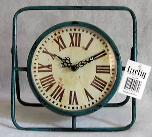 FIREFLY SQUARED LIGHT BLUEGREEN AGED DISTRESSED NAUTICAL METAL CLOCK - Bild 1 von 3