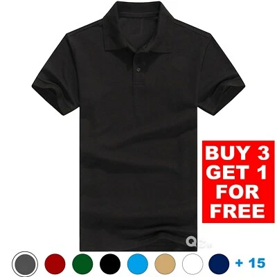 Men's Polo Shirt Dri-Fit Golf Sports Cotton Short Sleeve Jersey Casual Plain - Image 1 of 4