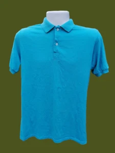 80s mens vintage collared t shirt plain turquoise medium thin soft 5050 fabric - Picture 1 of 10