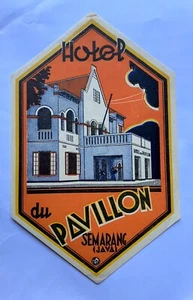 Vintage Art Deco Hotel du Pavillon Semarang Java Hotel Gepäck Etikett - Bild 1 von 1