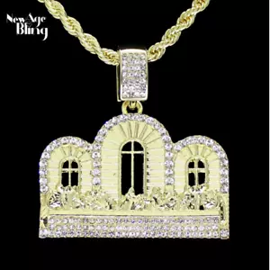 Last Supper CZ Iced Pendant 14k Gold Plated Rope Chain Hip Hop Necklace - Picture 1 of 4