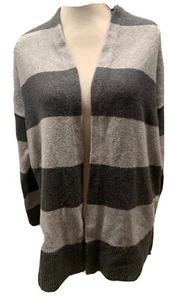 Loft Damen grau gestreift langer Saum vorne offen Cardigan Pullover Größe Medium - Bild 1 von 6