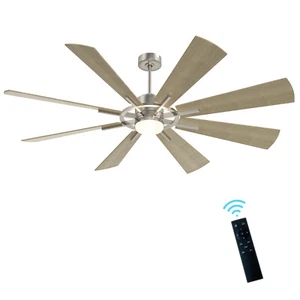 60 inch Ceiling Fan with Lamp Tri-Color 8 Blade Wood Hand-Painted Remote Control - Picture 1 of 6