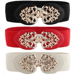 Cintura larga donna metallo cuore fibbia fiore ecopelle elasticizzata abito cintura - Foto 1 di 8