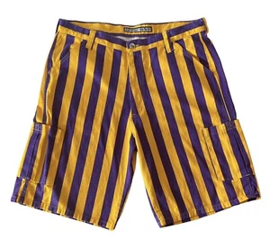 "Game Bibs" Cargo Shorts Men's Purple Gold Stripes LSU Lakers Vikings SZ 36 NWOT - Picture 1 of 7