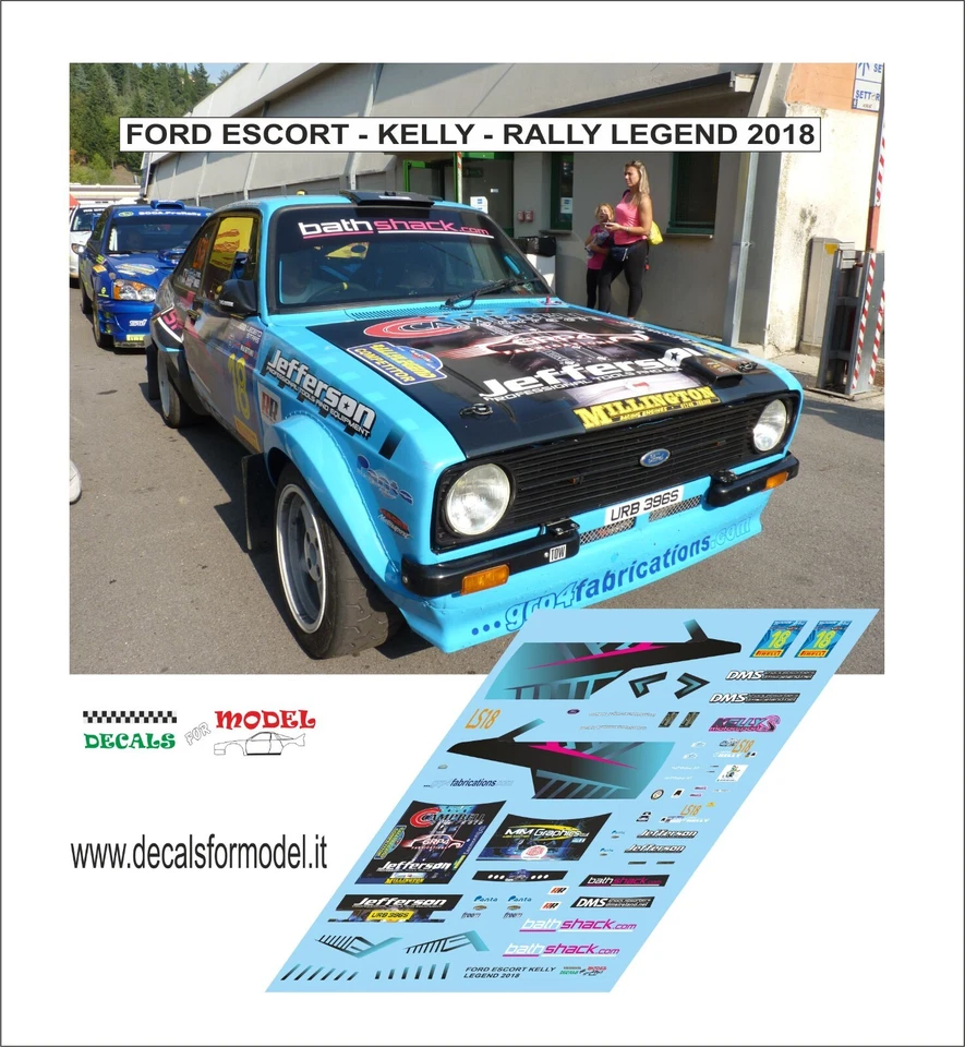 DECALS 1:24 FORD ESCORT MK KELLY RALLY LEGEND 2018 - Immagine 1 di 1