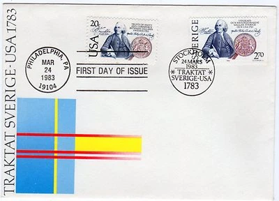 FDC 1983 Friendship Treaty US Sweden joint issue Cover with Announcement 1453 | - Image 1 of 3