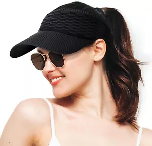 Sun Visor Hats for Women, Wide Brim Beach Ponytail Hats, UV Protection Summer Pa - Picture 1 of 7
