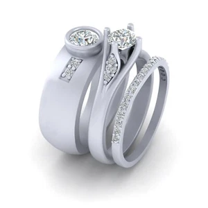 VVS1 Clarity DEF moissanita a juego pareja anillo de boda conjunto anillos de promesa - Imagen 1 de 7